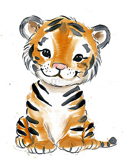 水彩简笔小老虎