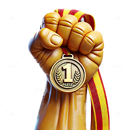 拿着奖牌的手3D立体素材