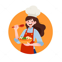 扁平风做饭炒菜的女性厨师餐厅人物