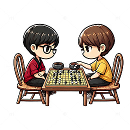 围棋比赛卡通人物素材