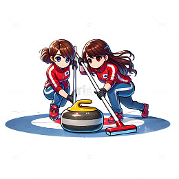 女子冰壶卡通人物素材