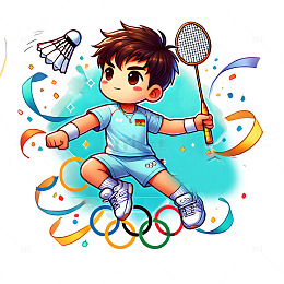 羽毛球与奥运五环组合卡通人物素材
