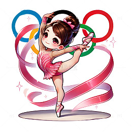 体操运动员与奥运五环组合卡通素材