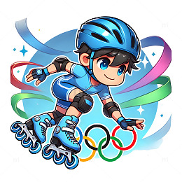 轮滑运动员与奥运五环卡通人物素材