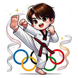 跆拳道与奥运五环卡通素材