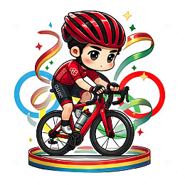 自行车运动员奥运五环组合卡通素材