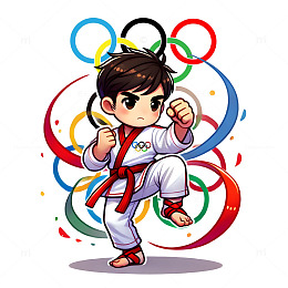 跆拳道与奥运五环组合卡通人物素材