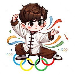 武术运动员奥运五环卡通人物素材
