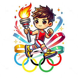 奥运五环与火炬手卡通人物素材