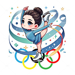 女子花样滑冰奥运五环卡通人物素材