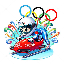 雪车运动员奥运五环卡通人物素材