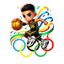 篮球运动奥运五环卡通人物素材