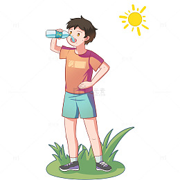 解暑炎热天气人物喝水