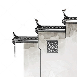 卡通徽派建筑房檐角檐房顶窗户麻雀鸟类