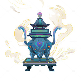 卡通香炉鼎炉火炉云烟烟雾祥云