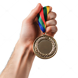 一只手拿着奖牌