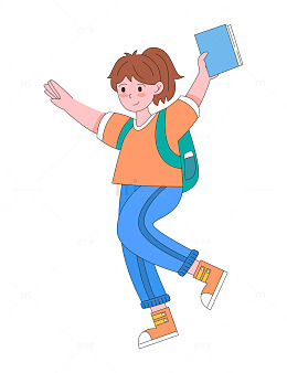 卡通线描去上学的学生
