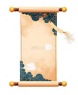 卡通画轴卷轴古画云朵卷云祈愿带