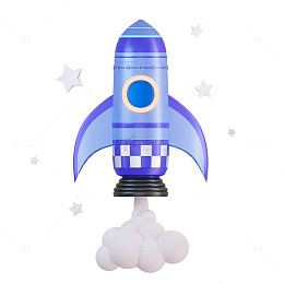 3D立体卡通蓝紫色小火箭模型