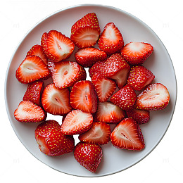 一盘草莓果肉切片