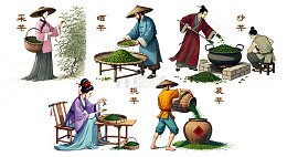 传统制茶工艺插画流程图