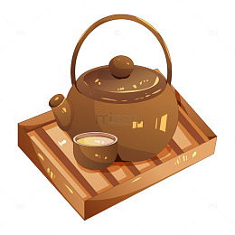手绘秋天白露节气茶杯茶壶元素