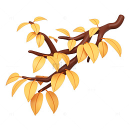 C4D立体秋季树枝黄树叶