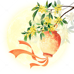 中秋节桂花灯笼手绘插画元素