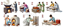 传统月饼制作工艺插画流程图