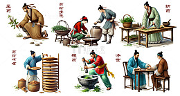 古法中医药材制作工艺插画流程图