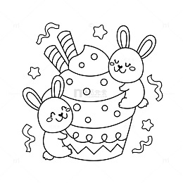 可爱简笔画蛋糕上的小兔子
