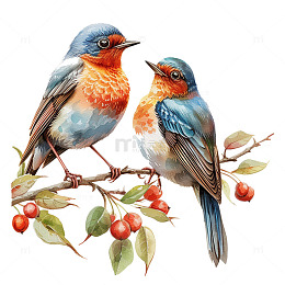 两只小鸟站在树枝上