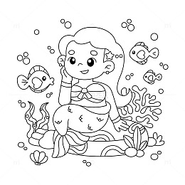 儿童简笔画海底美人鱼