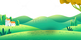 卡通树木房屋森林山坡丘陵山脉山丘