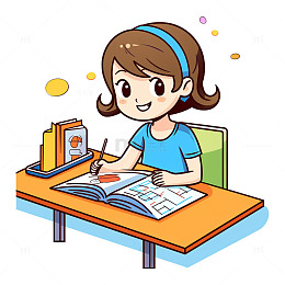 坐在书桌前学习的女孩