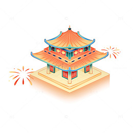 除夕小年春节烟花礼花宫殿亭子建筑物