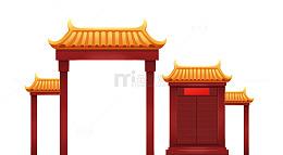 除夕小年新年门楼门廊房顶
