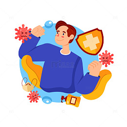 抗击流感病毒卡通人物