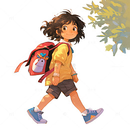 背着书包行走的少年