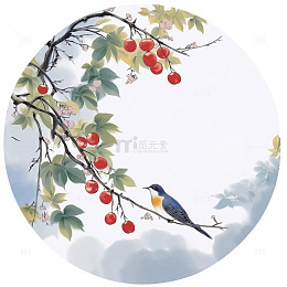 国风小鸟动植物水墨插画素材