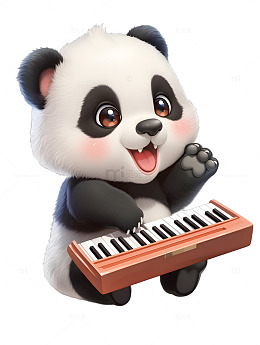 可爱的熊猫弹琴