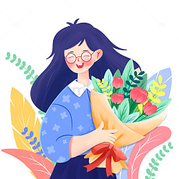 教师节老师手捧花束手绘插画元素