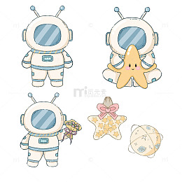 宇航员星星月球手绘可爱元素