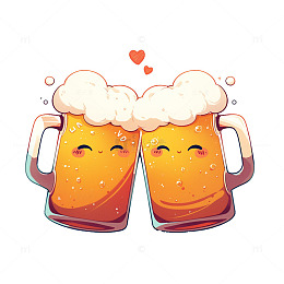 两个碰撞的可爱啤酒杯