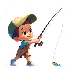 正在钓鱼的小孩子