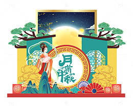 中式手绘中秋商超美陈