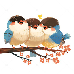 站在树枝上的三只可爱小鸟