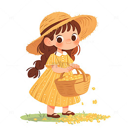 提着一篮子花朵的小女孩