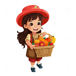 抱着一筐蔬菜的小女孩