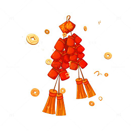 除夕春节新年鞭炮炮竹铜钱金币